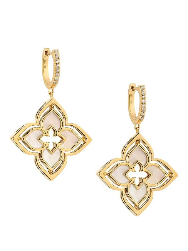 Womens Venetian Princess 18K Yellow Gold, Mother-Of-Pearl & 0.19 TCW Diamond Flower Drop Earrings Product Image