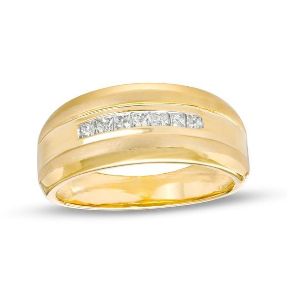 Men's 1/3 CT. T.w. Square-Cut Diamond Seven Stone Wedding Band in 10K Gold Product Image