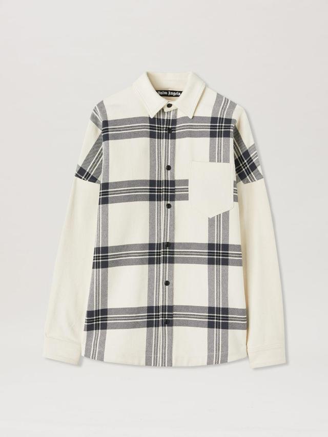 Back Logo Check Overshirt in neutrals  - Palm Angels® Official  Product Image