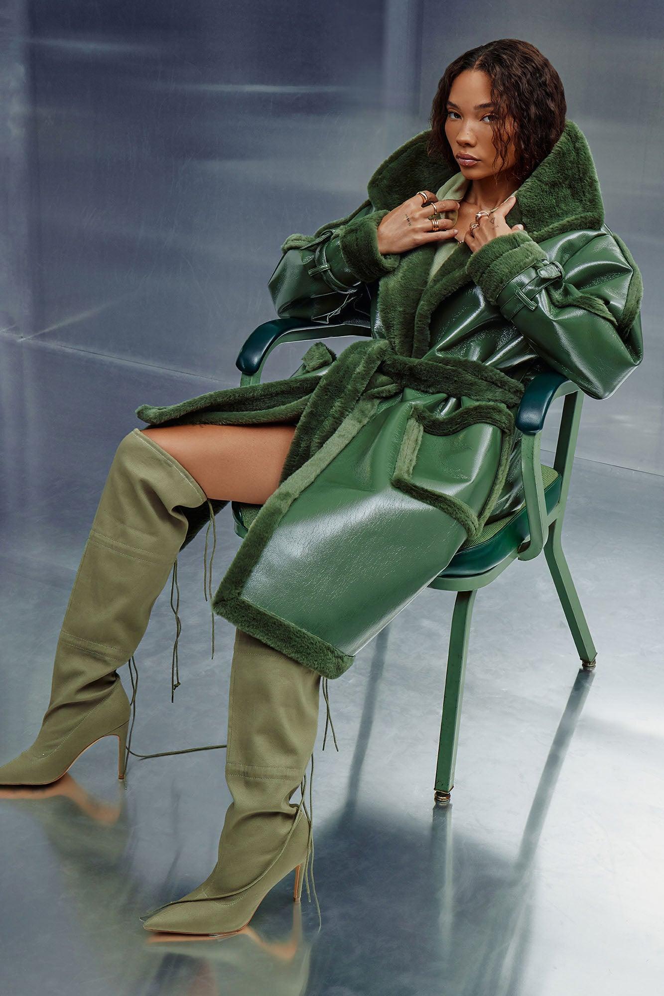 Waiting Games Shearling Trench - Olive Product Image