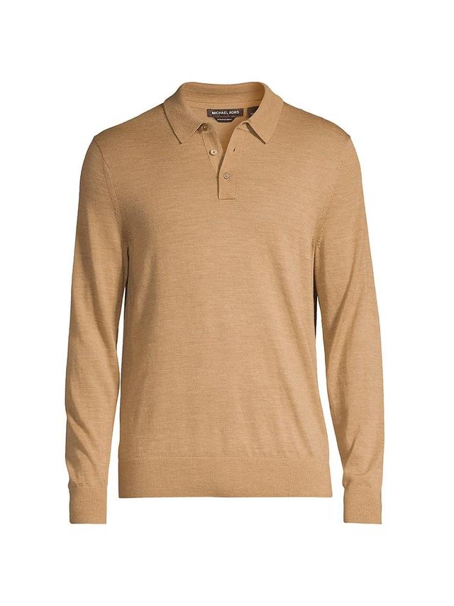 Mens Wool Long-Sleeve Polo Shirt Product Image