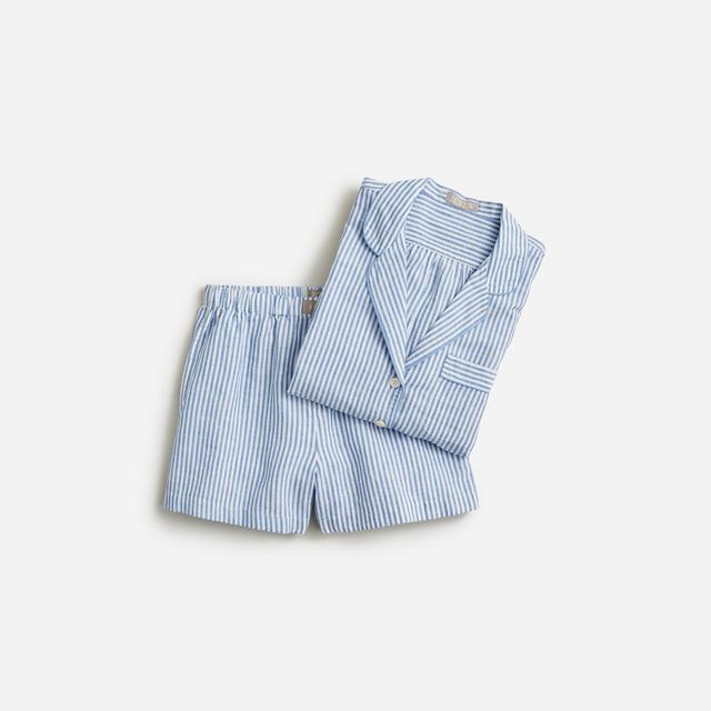 Long-sleeve pajama short set in striped linen-cotton blend Product Image