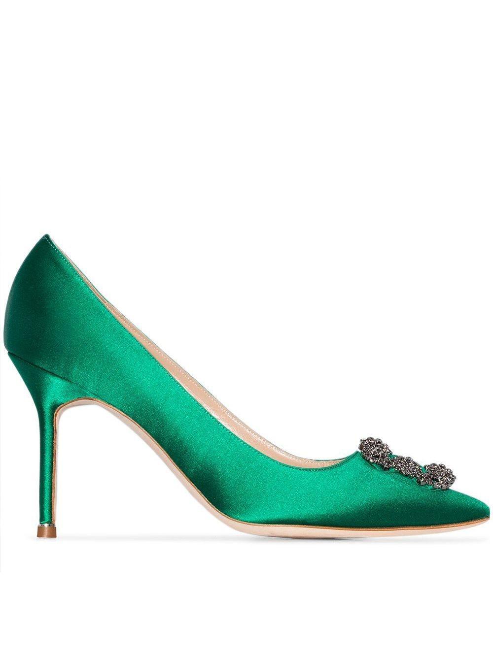 Hangisi 90 Emerald Satin Pumps In Green Product Image