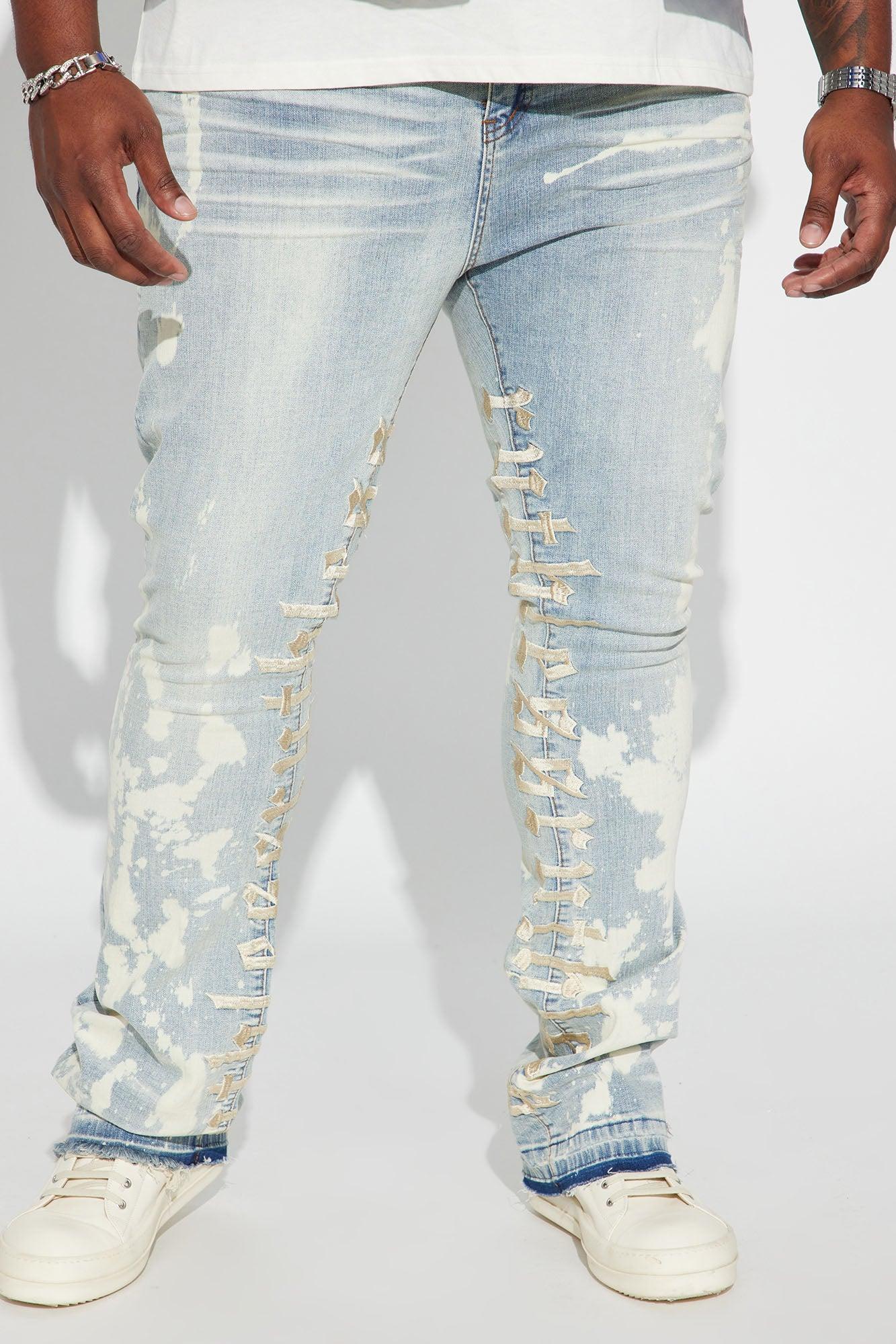 Ruthless Embroidered Stacked Skinny Flare Jeans - Bleach Blue Wash Product Image