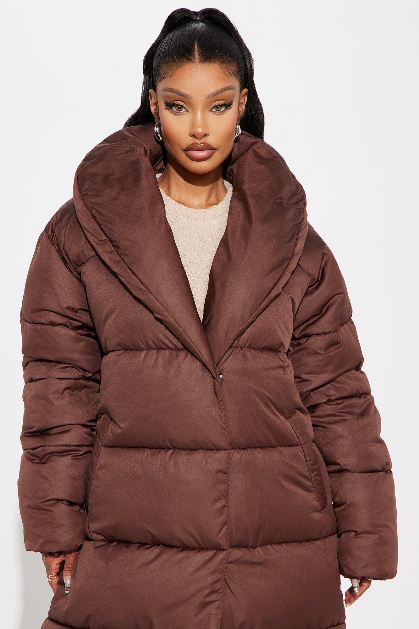 Hold You Down Oversized Long Puffer - Chocolate Product Image