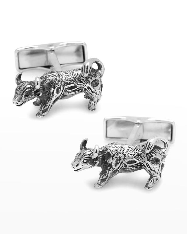 Cufflinks Inc. Men's Sterling Silver Bull Cufflinks - STERLING SILVER Product Image