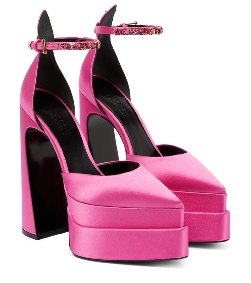 160mm Embellished Satin Platform Pumps In Pink Product Image