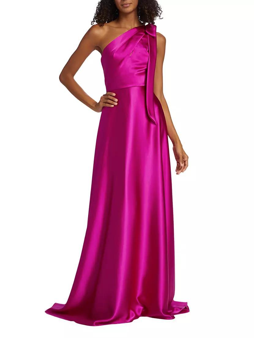 Satin One-Shoulder Bow Gown Product Image