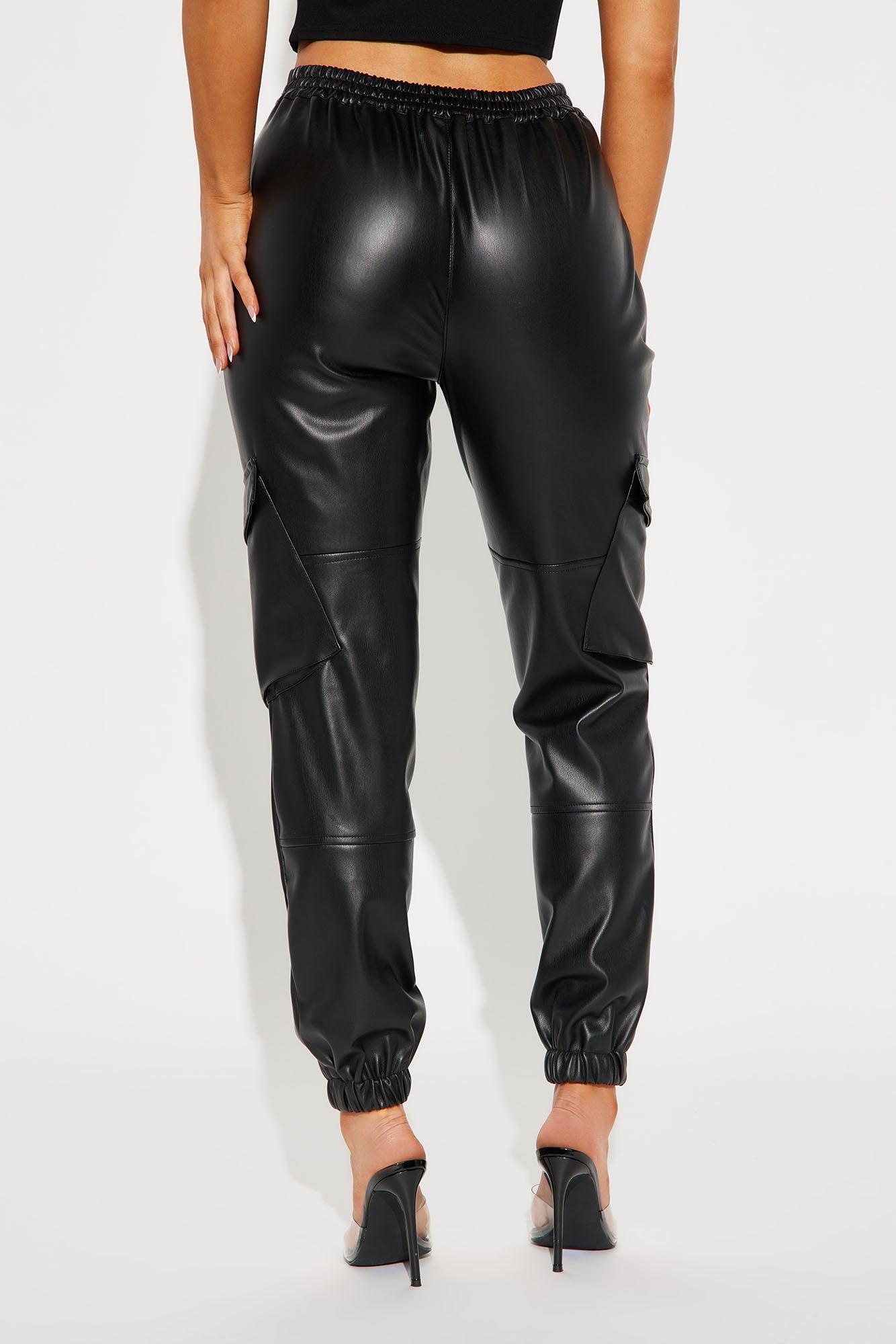 She's So Lucky Faux Leather Cargo Jogger - Black Product Image