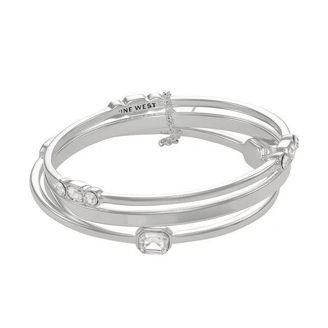 Nine West Silver Tone Crystal Bangle Bracelets Set Of 3, Womens Product Image