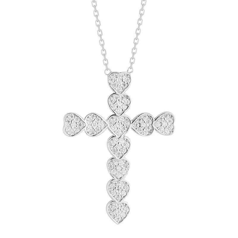 Sunkissed Sterling Cubic Zirconia Pave Heart Cross Necklace, Womens, Silver Product Image