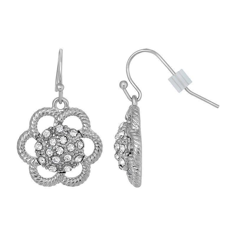 1928 Silver Tone Simulated Crystal Floral Drop Earrings, Womens Product Image