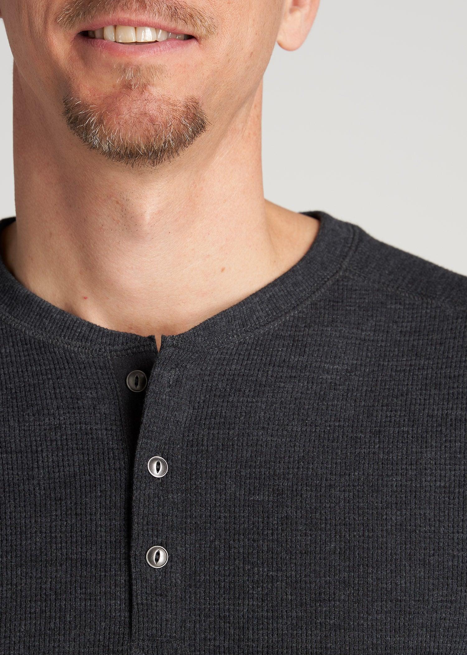 LJ&S Men's Tall Heavy Waffle Henley in Coal Mix Male Product Image