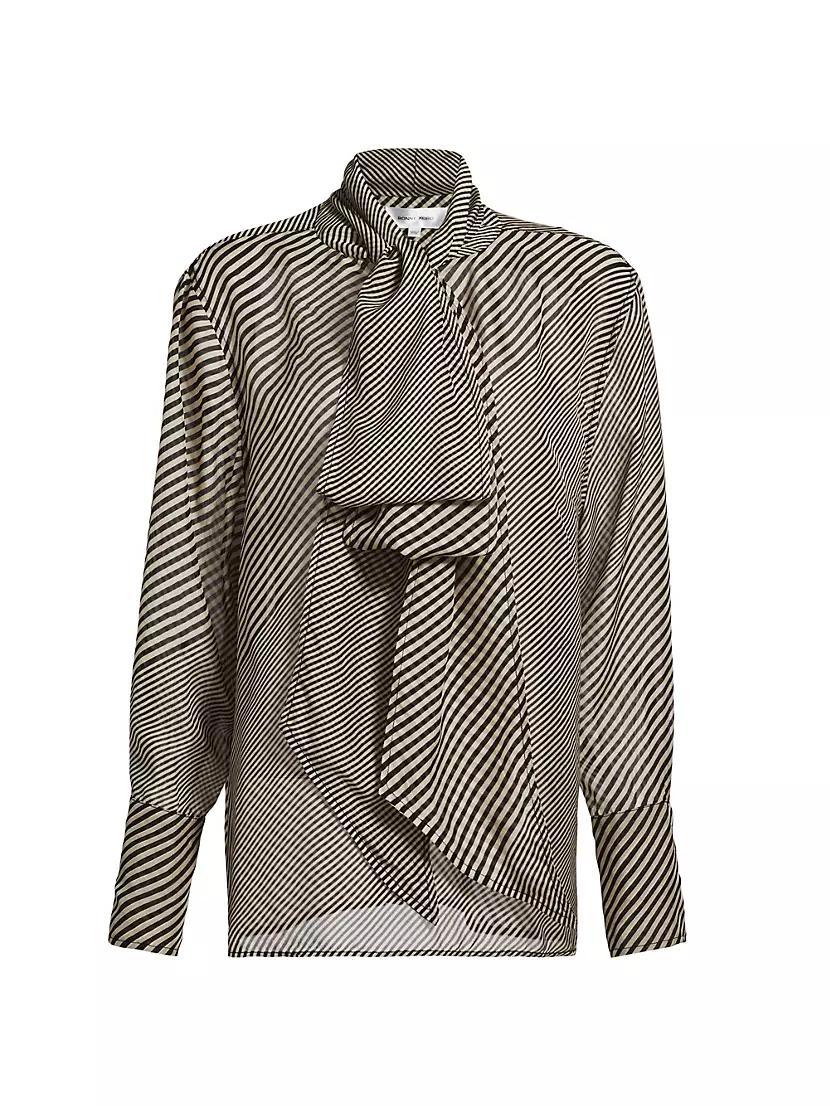 Tawny Stripe Silk Tie-Neck Blouse Product Image