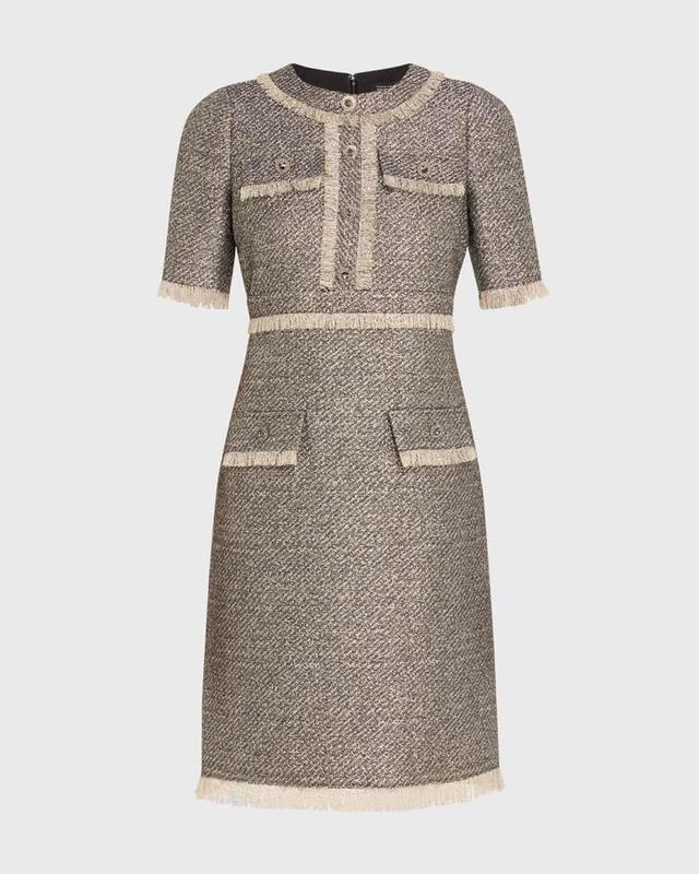 Fringe-Trim Metallic Tweed Dress Product Image