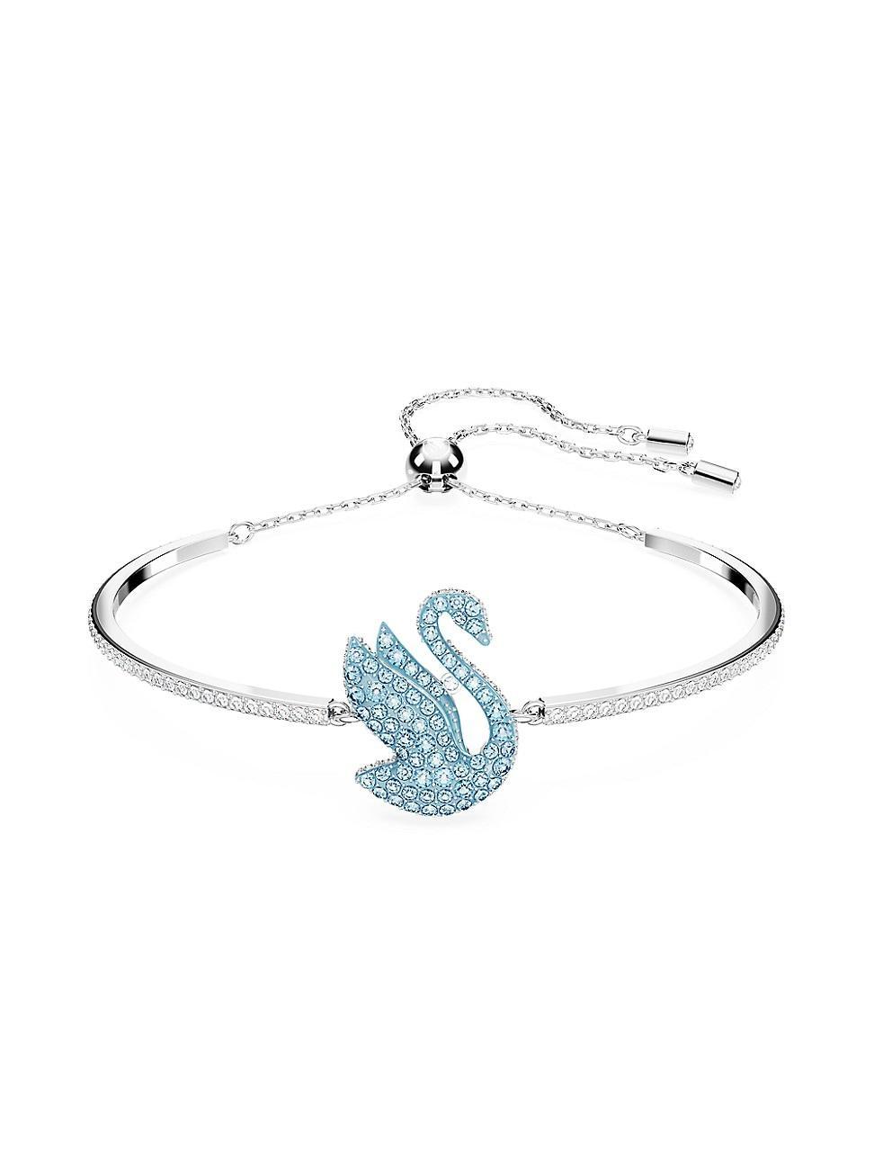 Womens Swarovski Iconic Rhodium-Plated & Crystal Swan Bangle Product Image