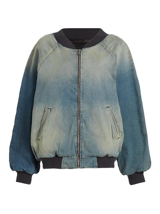 Womens Oversized Ombrd Denim Bomber Jacket Product Image