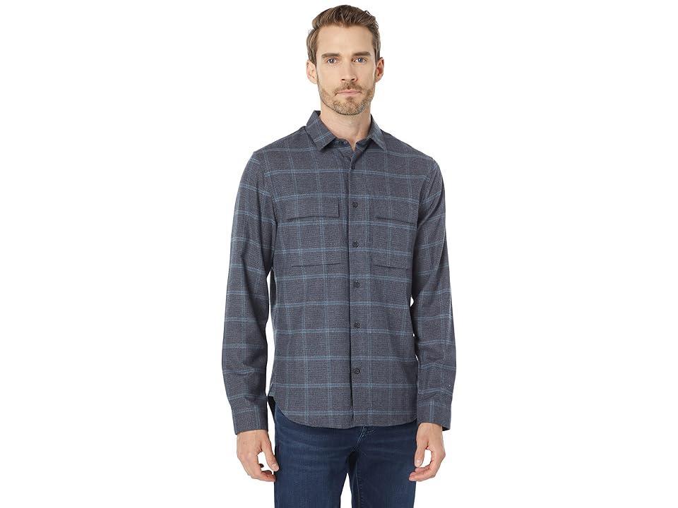 Vince Houndstooth Windowpane Long Sleeve (River ) Men's Clothing Product Image