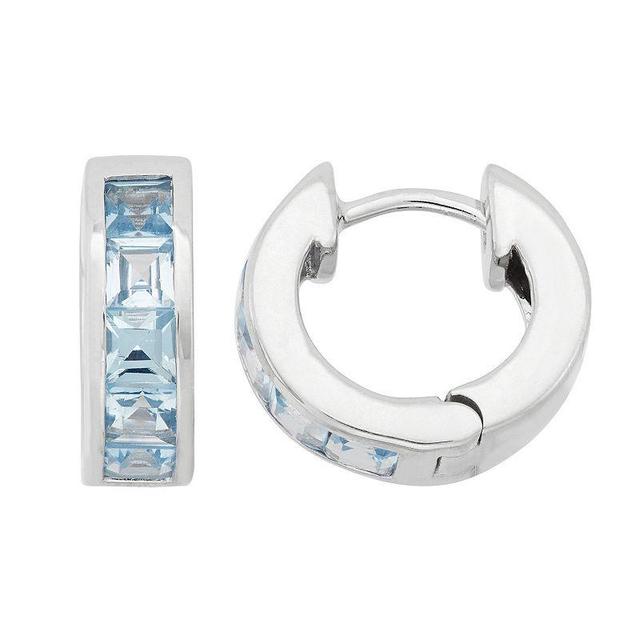 Lab-Created Aquamarine Sterling Silver Huggie Hoop Earrings, Womens, Blue Product Image