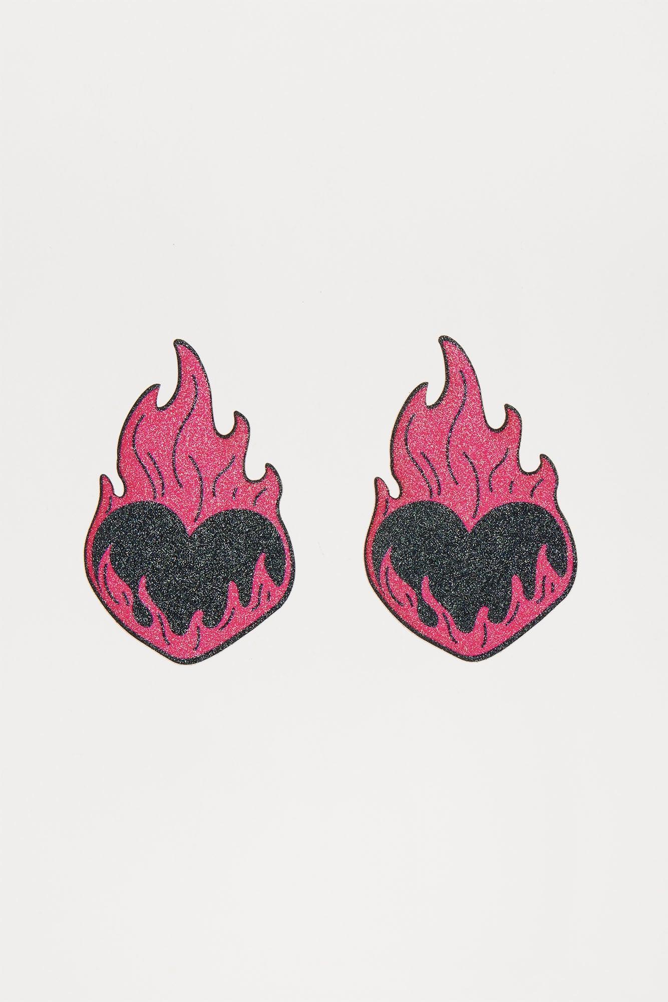 Burning Love Glitter Nipple Cover Pasties - Hot Pink/combo Product Image