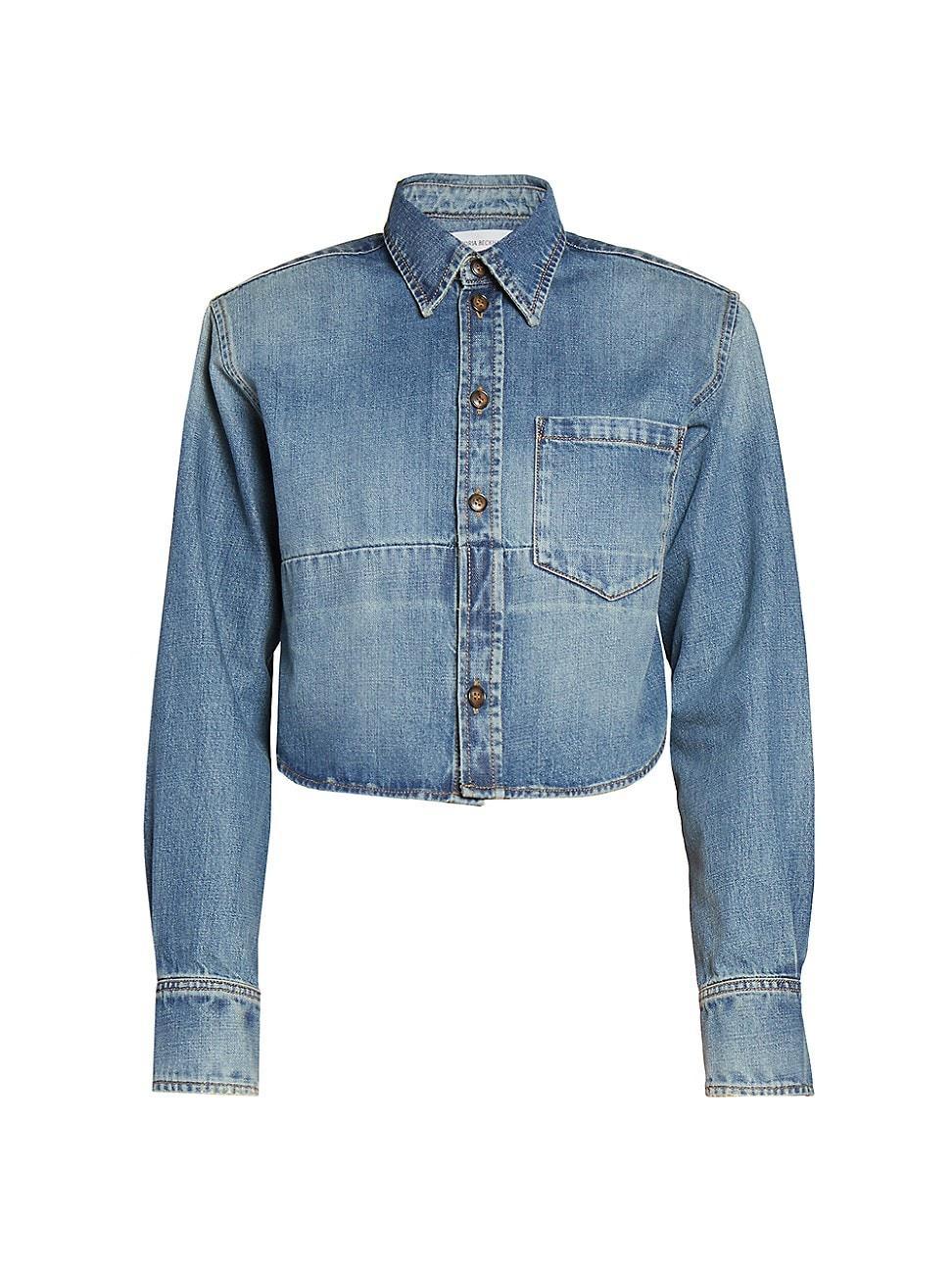 Strong-Shoulder Denim Crop Collared Shirt product image