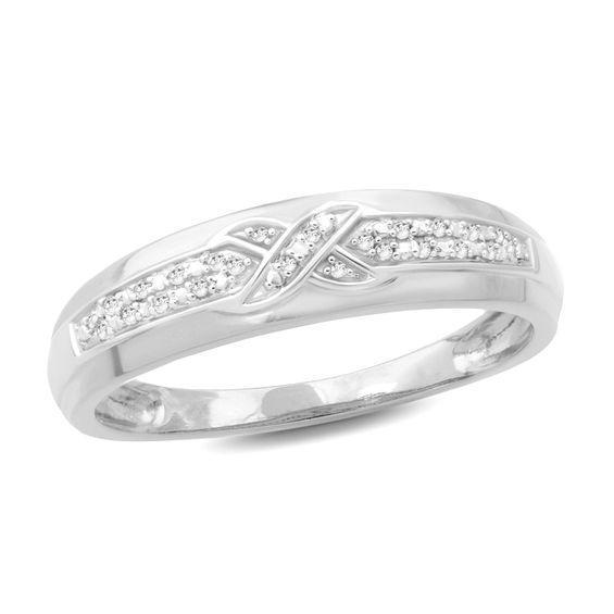 Men's 1/20 CT. T.w. Diamond Criss-Cross Wedding Band in 10K White Gold Product Image