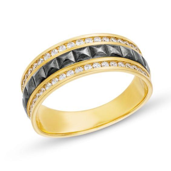 Men's 1/2 CT. T.w. Diamond Edge Pyramid Center Row Band in 10K Gold with Black Rhodium Product Image