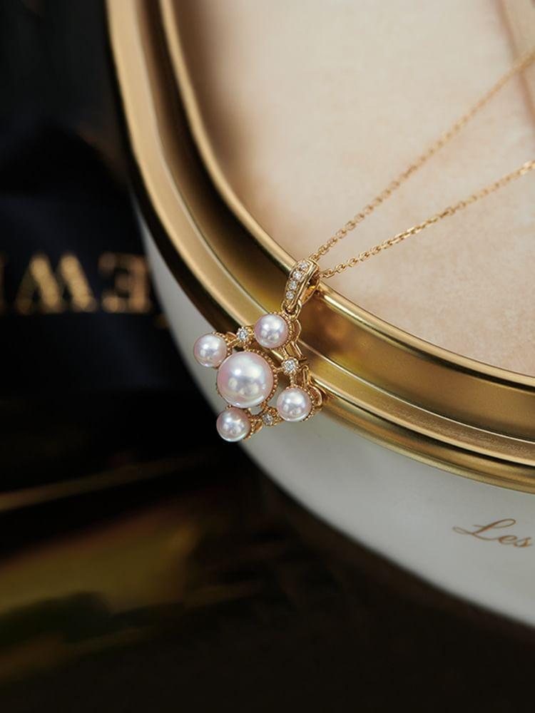 Rhinestone Faux Pearl Pendant Sterling Silver Necklace Product Image