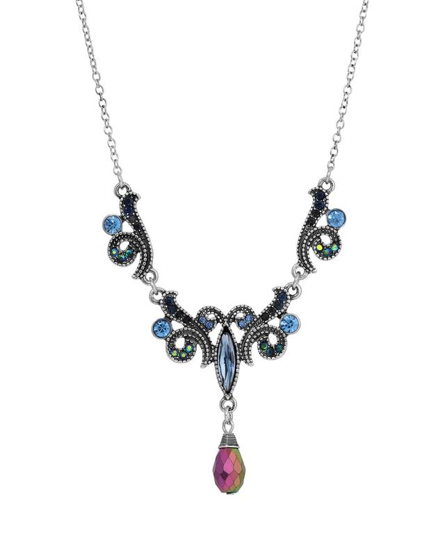 1928 Silver Tone Glass Stone Drop Necklace, Womens, Blue Product Image