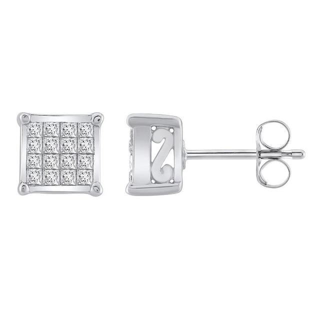 Yours and Mined 10k White Gold 3/4 Carat T.W. Diamond Quad Stud Earrings, Womens Product Image