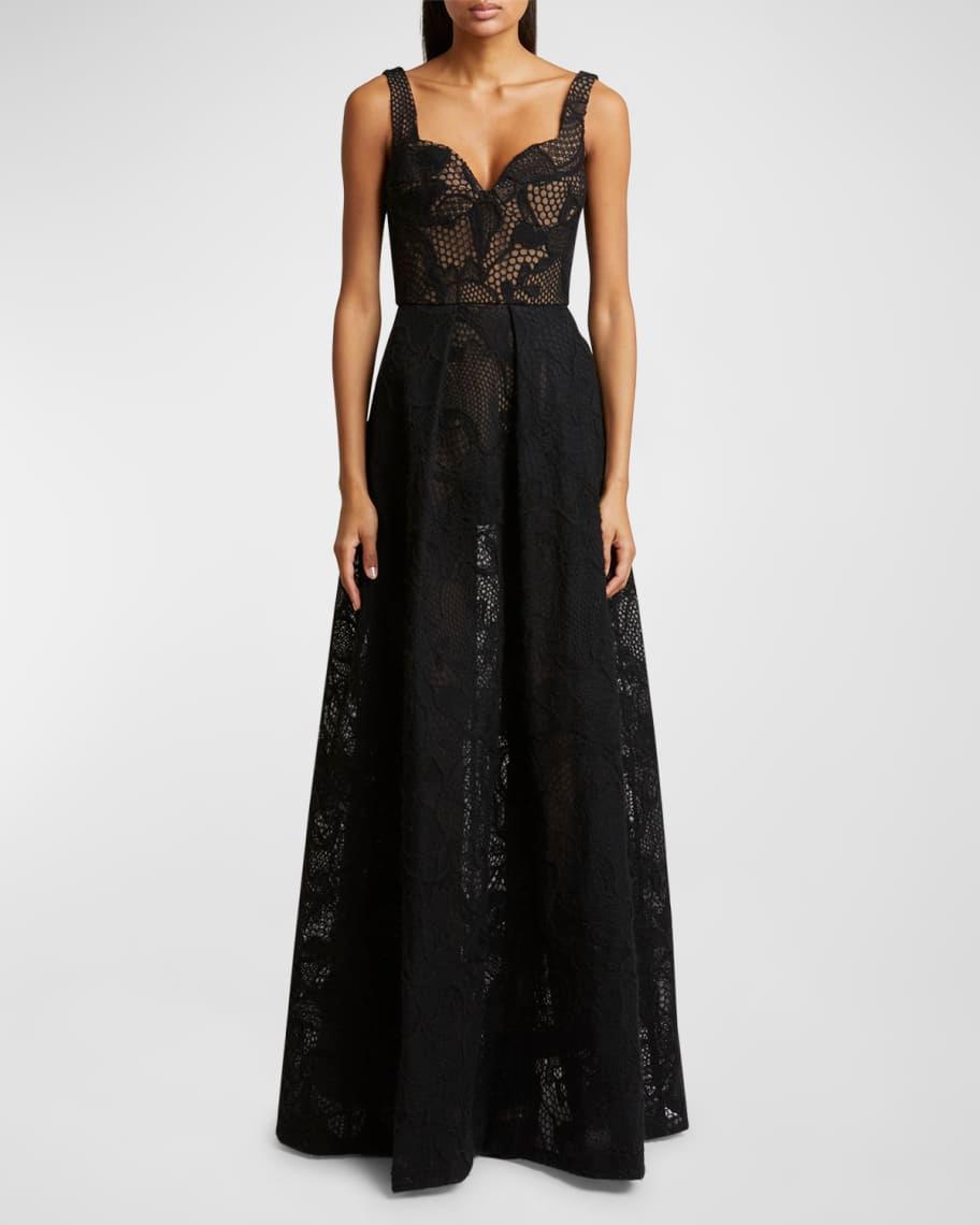 Lace Embroidered Tulle Sleeveless Bustier Gown Product Image