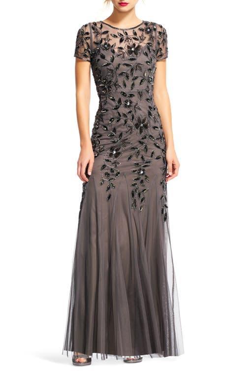 Adrianna Papell Womens Floral-Design Embellished Gown - Black Product Image