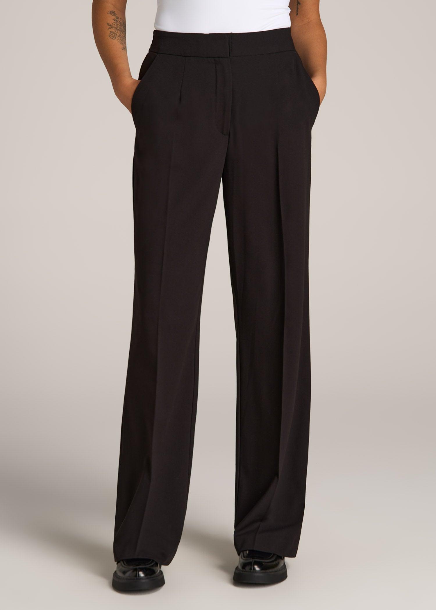 Flat Front Wide Leg Dress Pants for Tall Women in Black Product Image