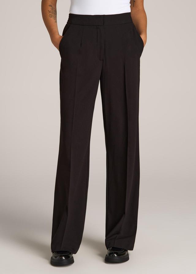 Flat Front Wide Leg Dress Pants for Tall Women in Black Female Product Image