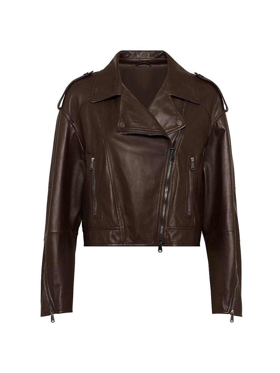 Womens Nappa Leather Biker Jacket Con Shiny Details Product Image