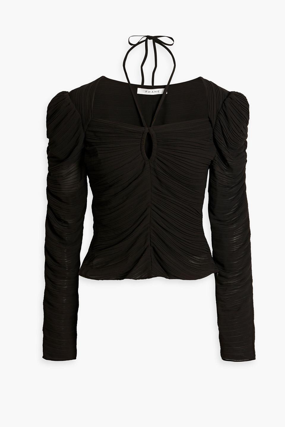 Cutout Plissé-crepe Top In Black product image