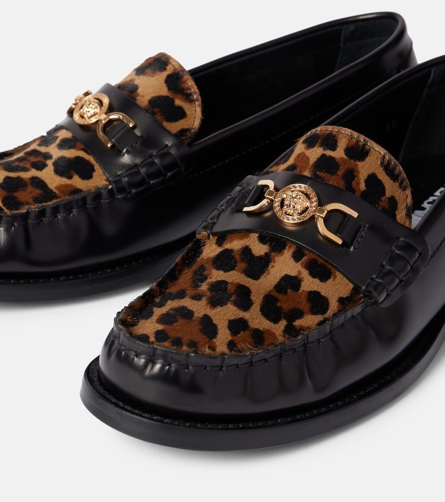 VERSACE 20mm Leather Loafers In Black/leopard Product Image