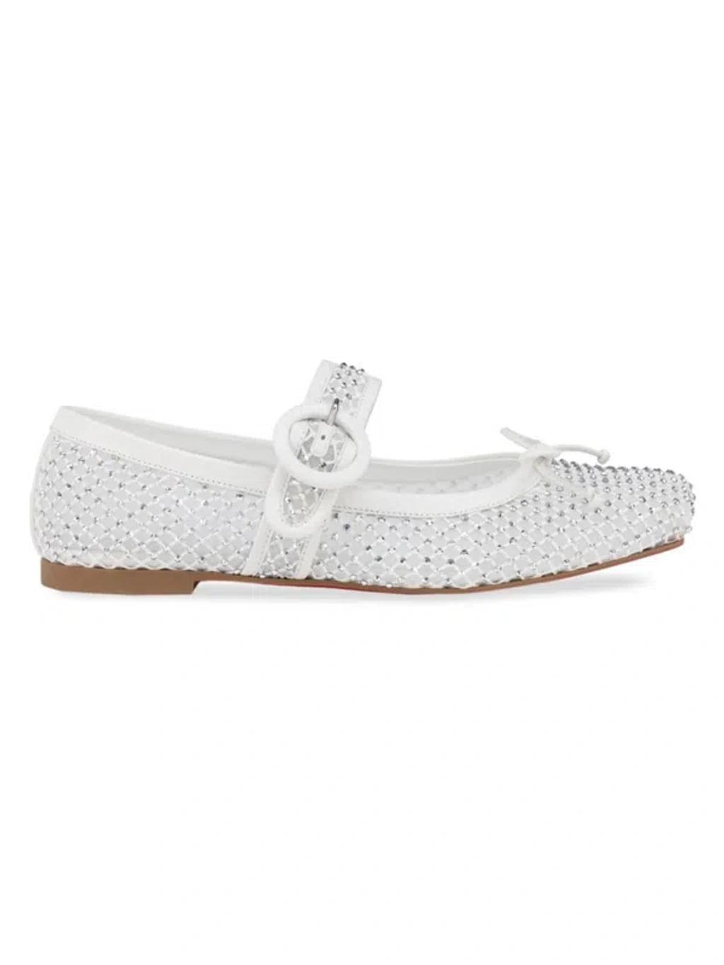 CHRISTIAN LOUBOUTIN Mamastrapitina Crystal-embellished Mesh Ballet Flats In White product image