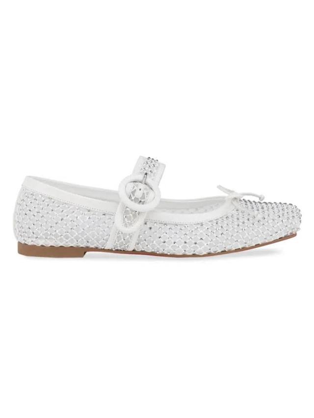 CHRISTIAN LOUBOUTIN Mamastrapitina Crystal-embellished Mesh Ballet Flats In White Product Image