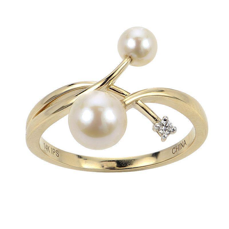 PearLustre by Imperial 14k Gold Akoya Cultured Pearl & Diamond Accent Cross Over Ring, Womens Product Image