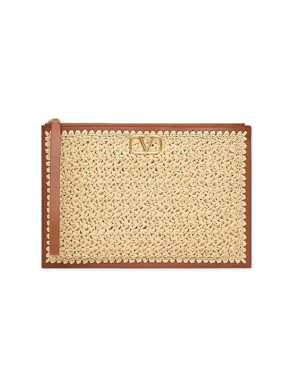 Womens VLogo Signature Clutch Bag in Raffia Product Image