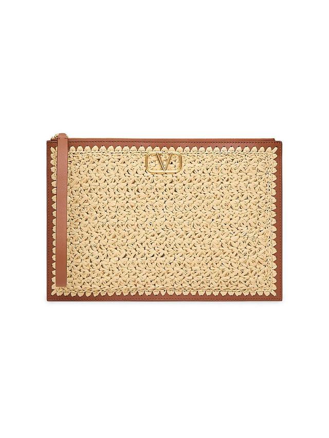 Womens VLogo Signature Clutch Bag in Raffia Product Image