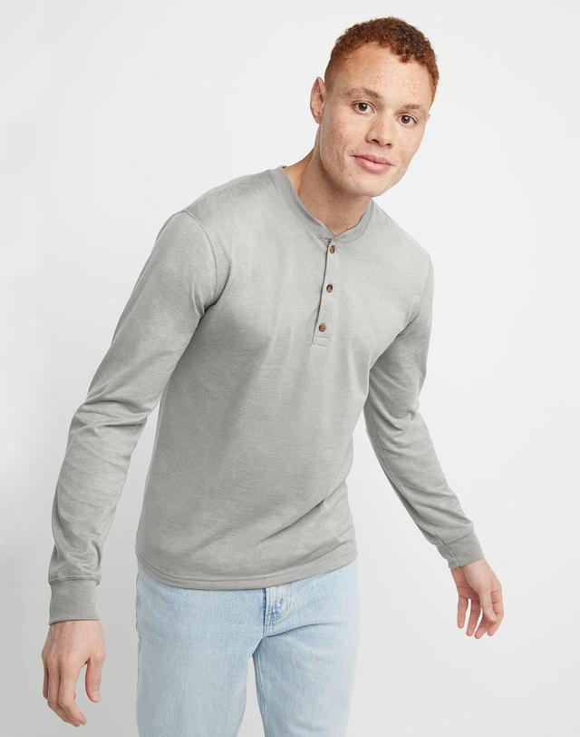 Hanes Originals Mens Cotton Long Sleeve Henley T-Shirt Light Steel 2XL Product Image