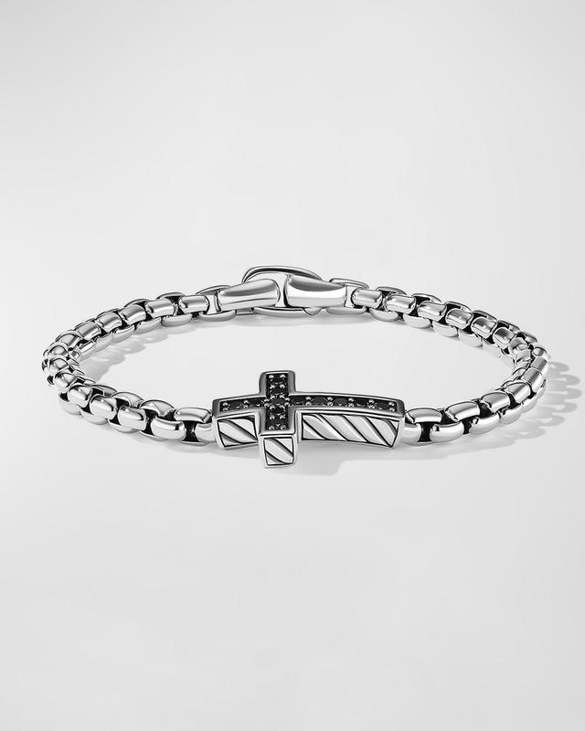 Mens Pave Cross Bracelet in Silver with Black Diamonds, 5mm, 7.5L Product Image