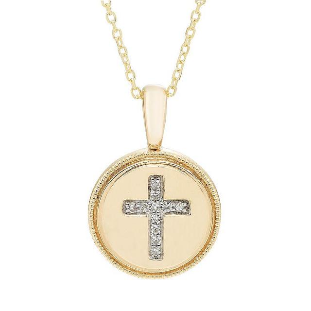 Diamond Accent Cross Pendant in 14K Yellow or Rose Gold Product Image