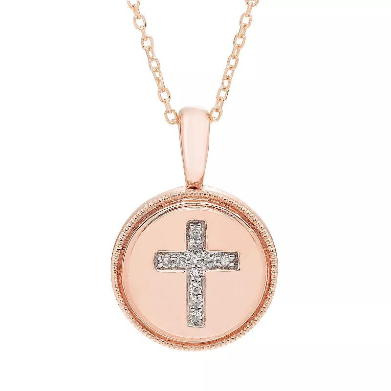 Diamond Accent Cross Pendant in 14K Yellow or Rose Gold Product Image