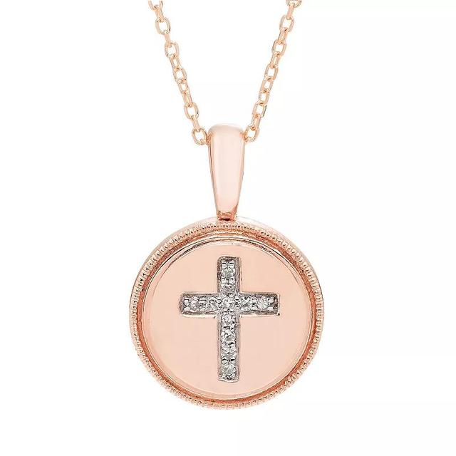 Diamond Accent Cross Pendant in 14K Yellow or Rose Gold Product Image