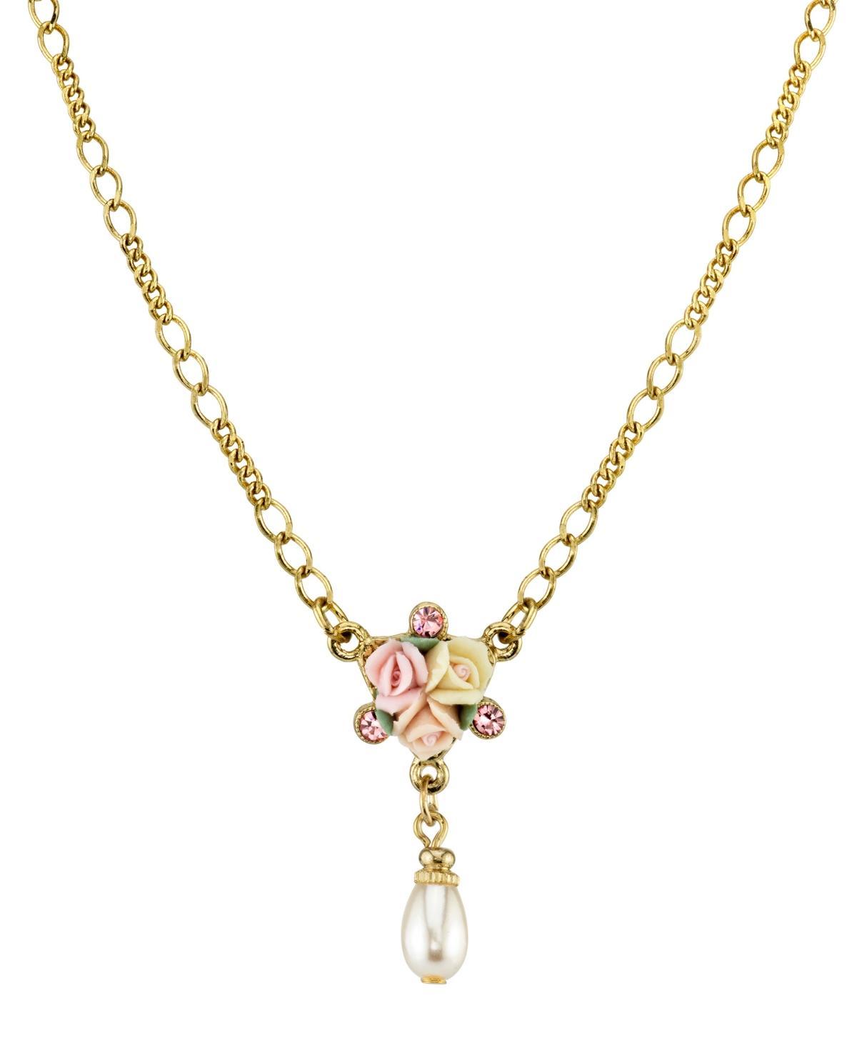 1928 Rose Simulated Pearl Teardrop Necklace, Womens Multicolor Product Image