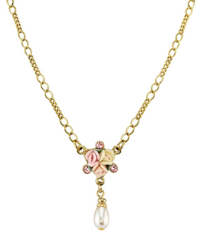 1928 Rose Simulated Pearl Teardrop Necklace, Womens Multicolor Product Image