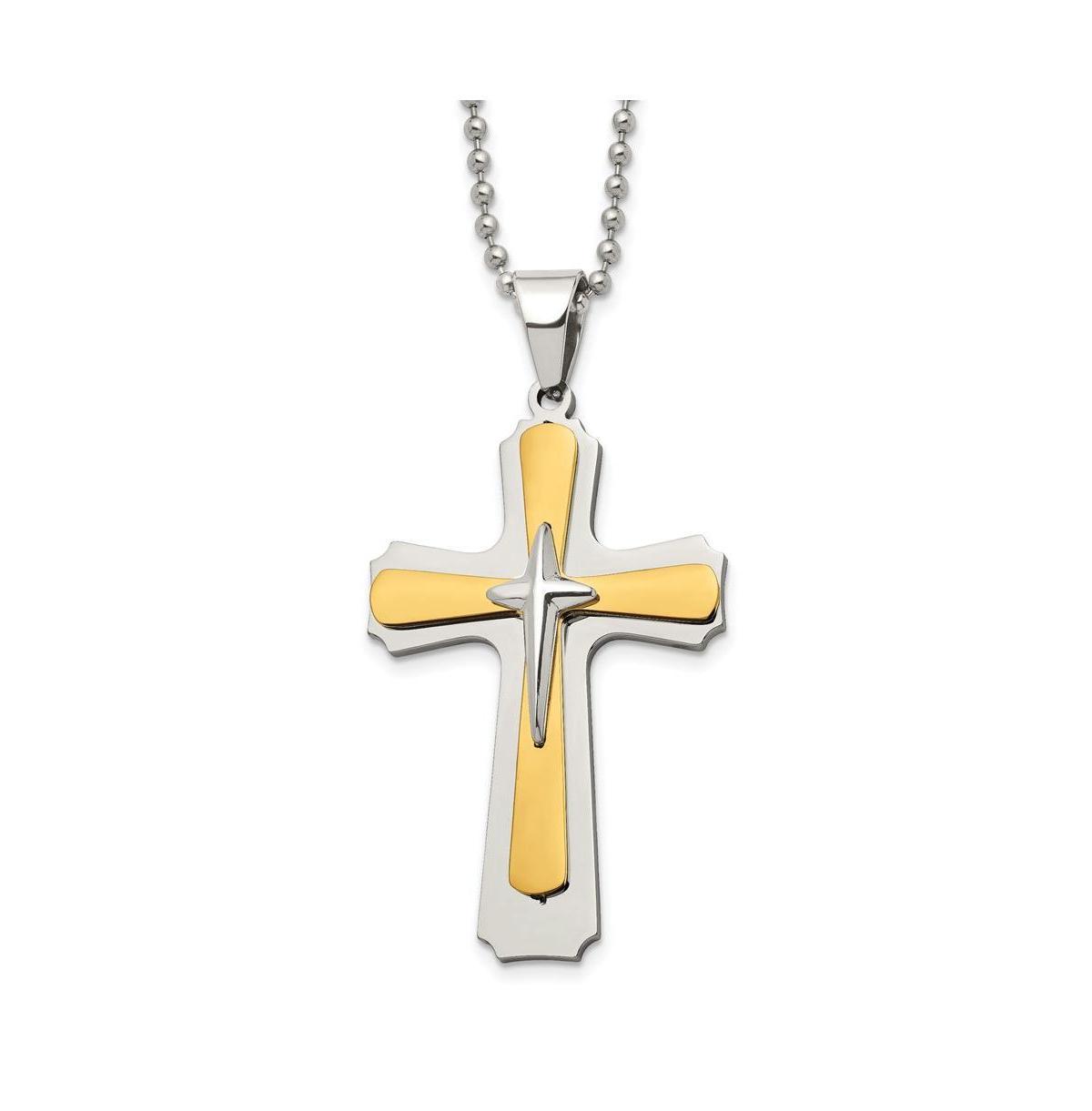 Chisel Polished Yellow Ip-plated Cross Pendant Ball Chain Necklace Product Image